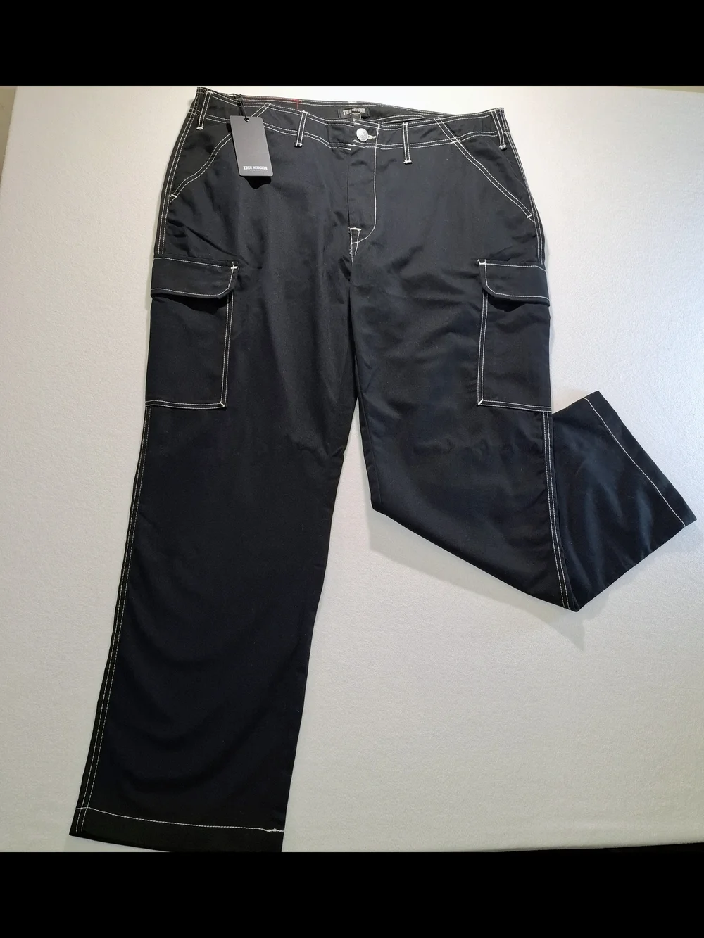 True Religion Black Cargo Pants with White Contrast Stitching